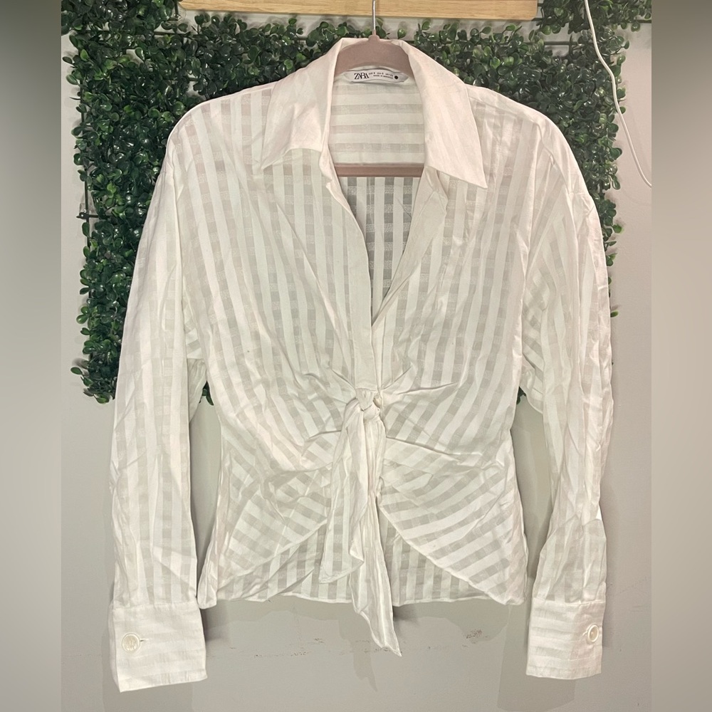 Zara draped tied long sleeve blouse size S